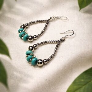 Hand Crafted Silver and Turquoise Beaded Earrings